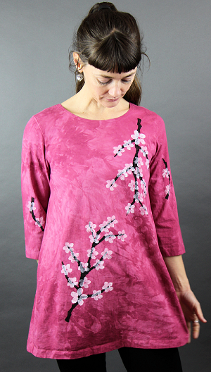Cherry Blossom Rose All Cotton Tunic 3/4 sleeves 