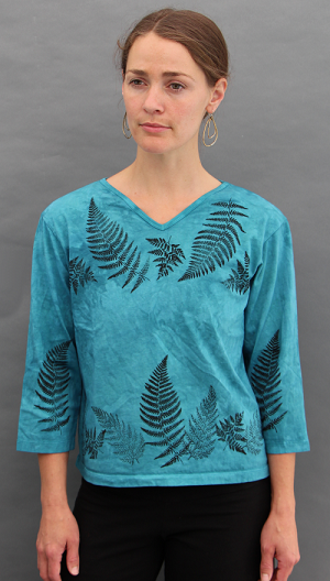 Ferns Aqua 3/4 Sleeve V-neck